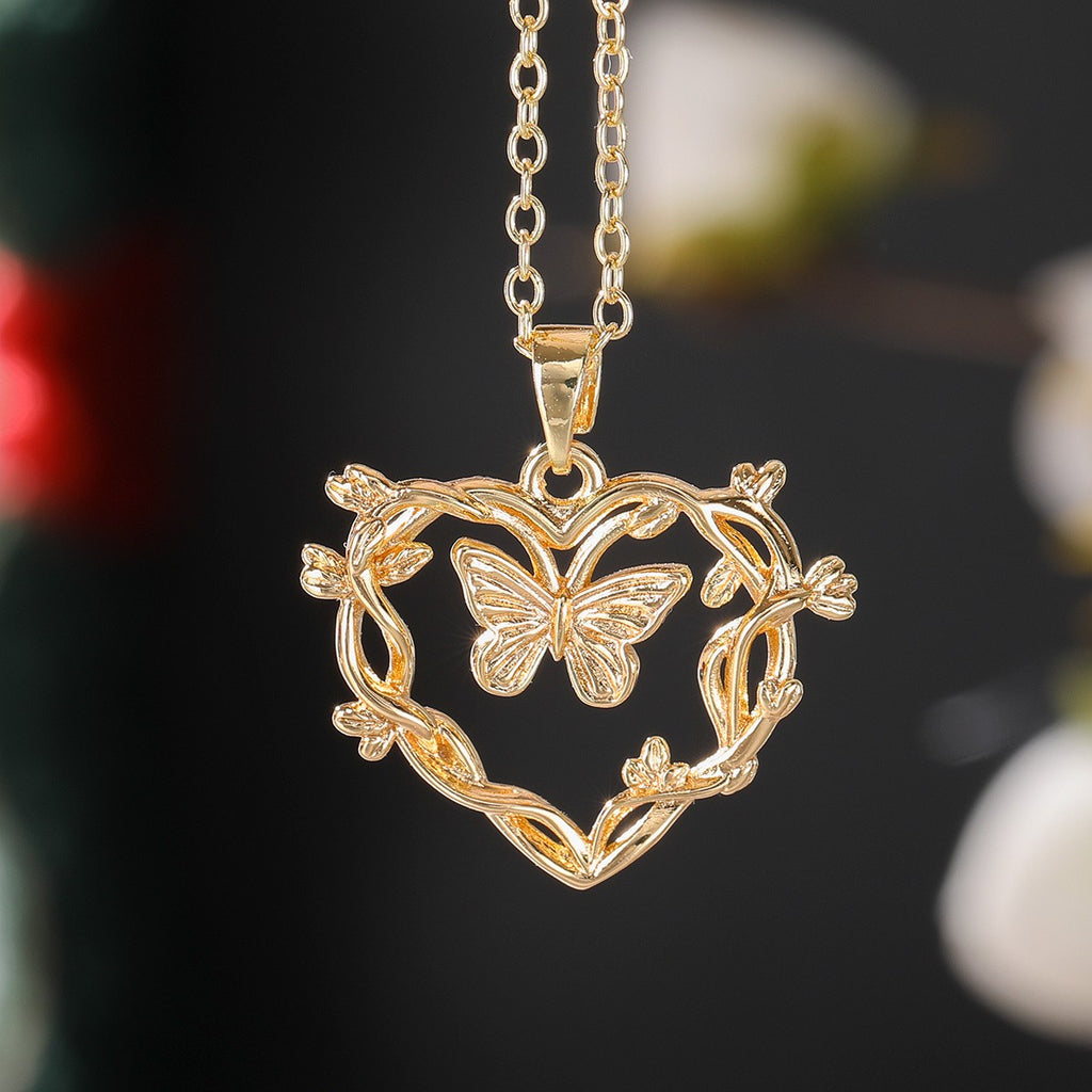 18k Boho Butterfly Heart Necklace