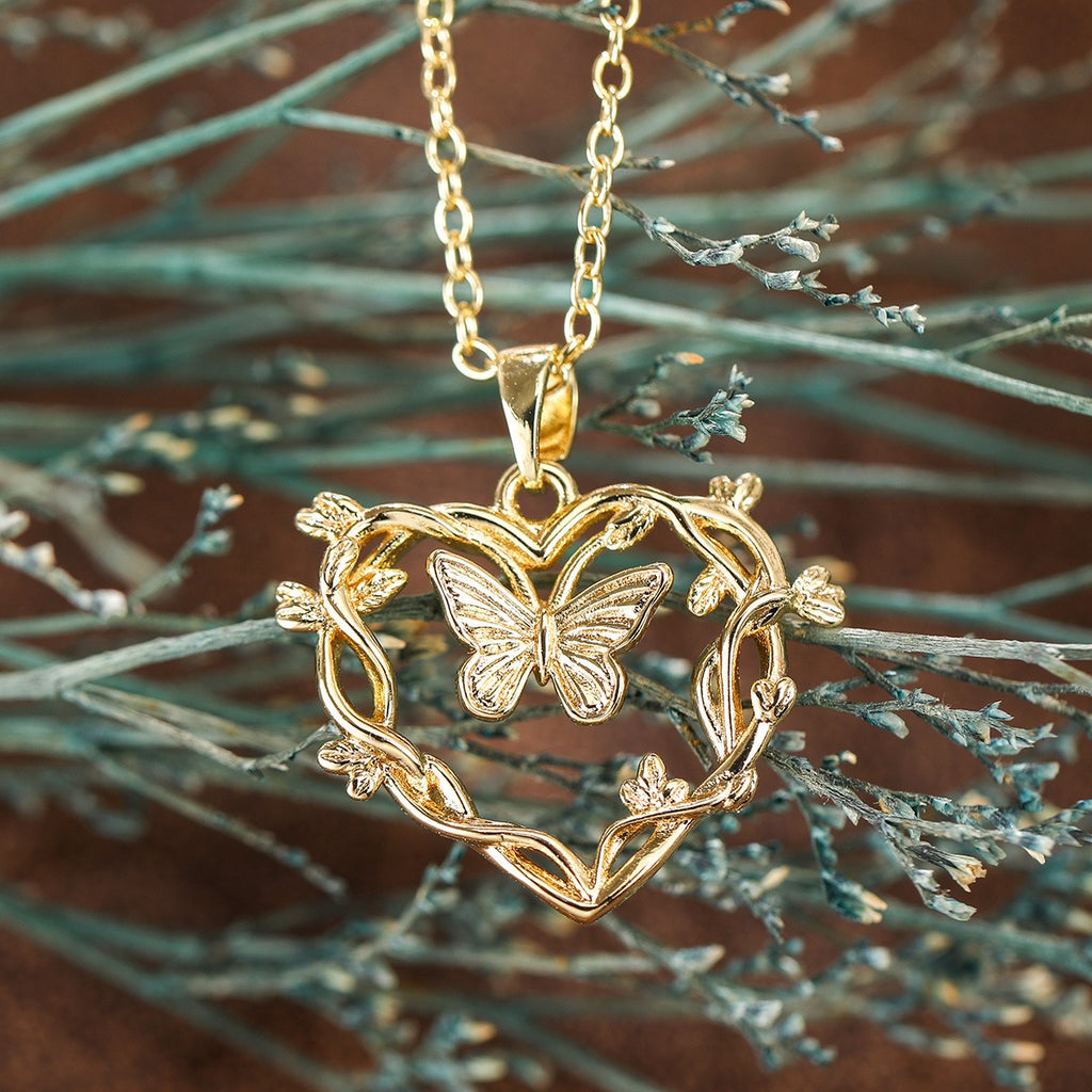 18k Boho Butterfly Heart Necklace