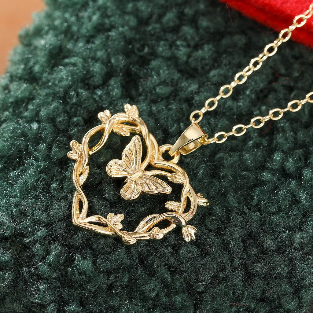18k Boho Butterfly Heart Necklace