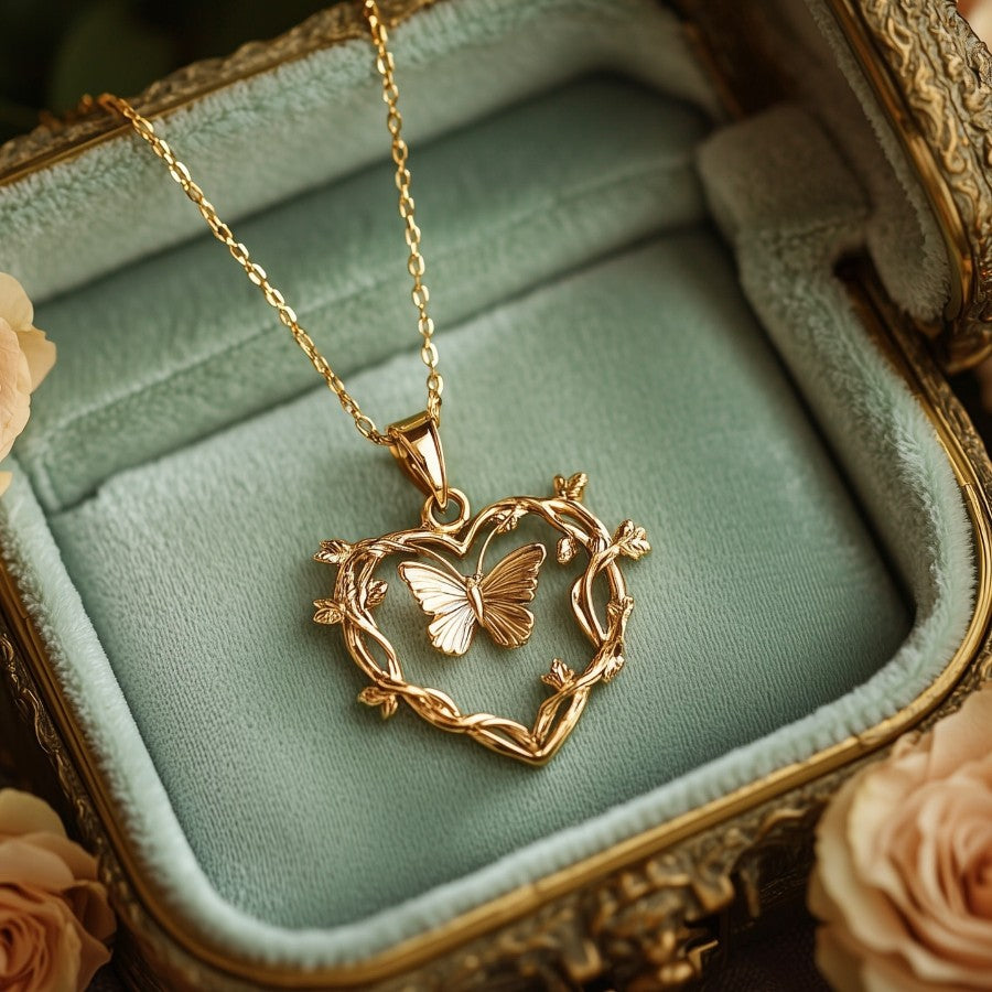18k Boho Butterfly Heart Necklace
