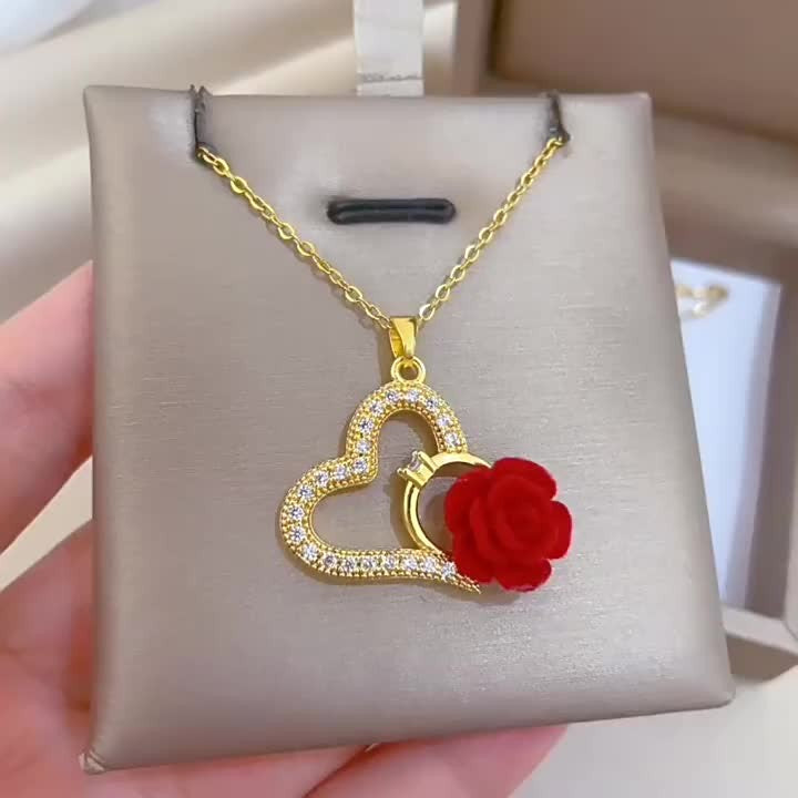 18k Elegant Rose Heart Necklace