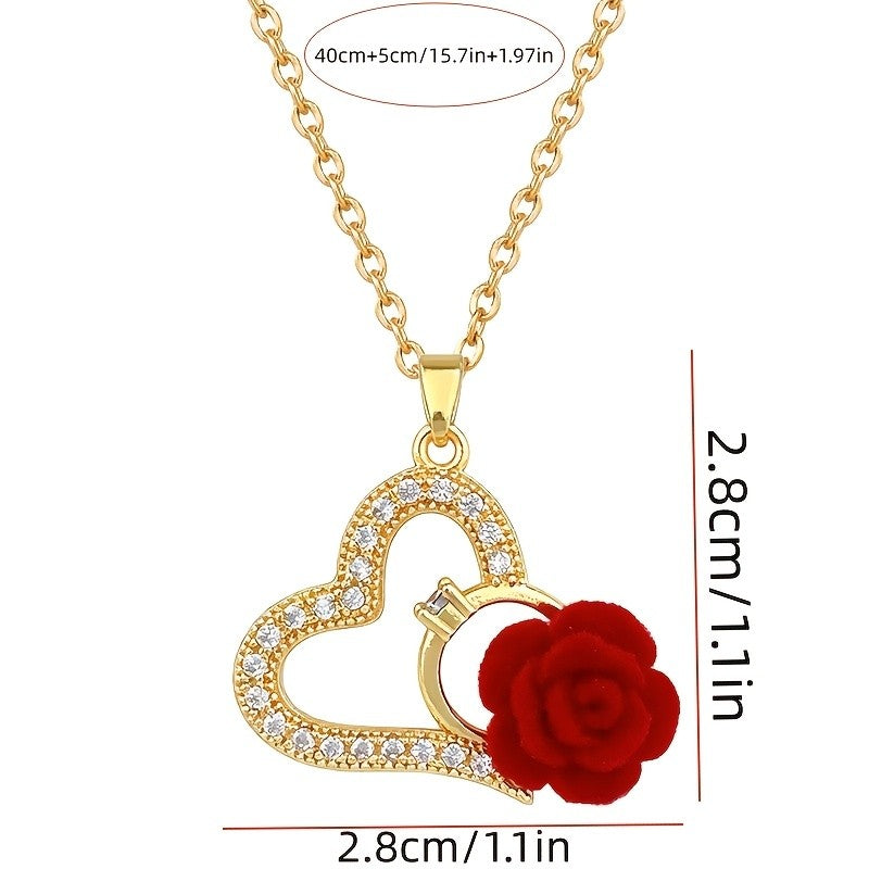18k Elegant Rose Heart Necklace