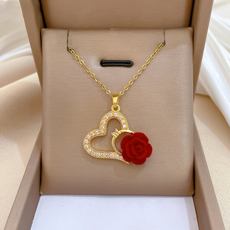 18k Elegant Rose Heart Necklace