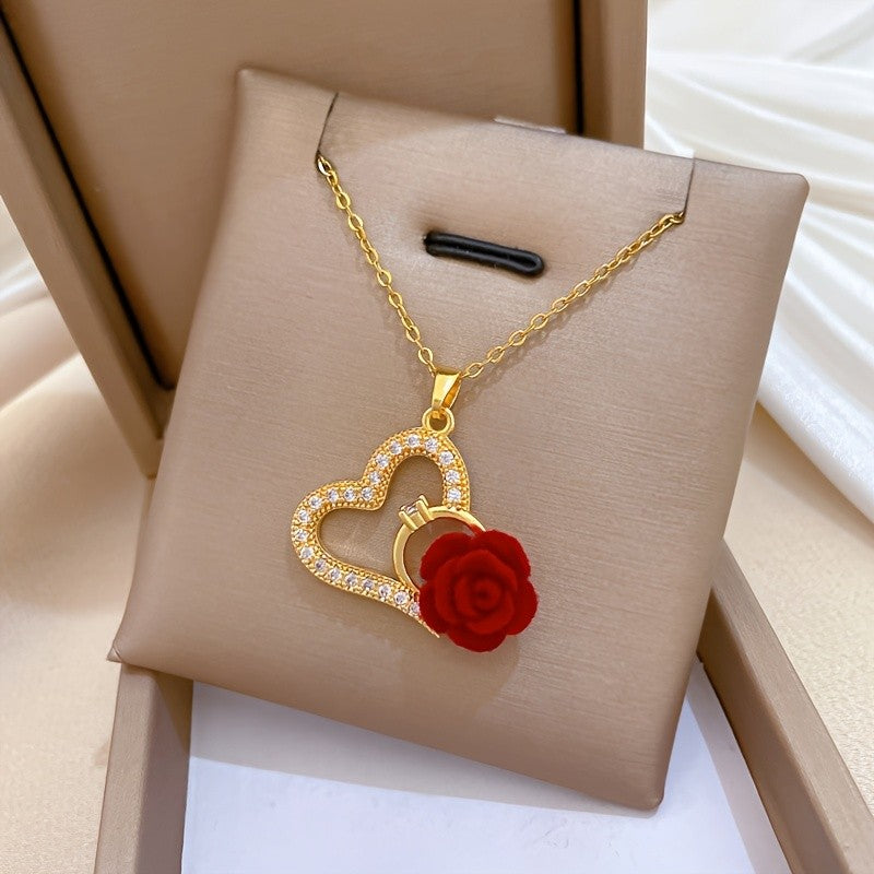 18k Elegant Rose Heart Necklace