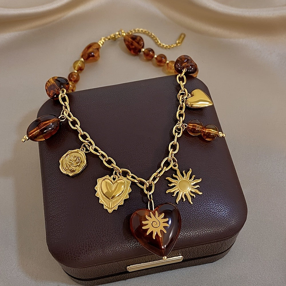 18k Boho Amber Heart Necklace