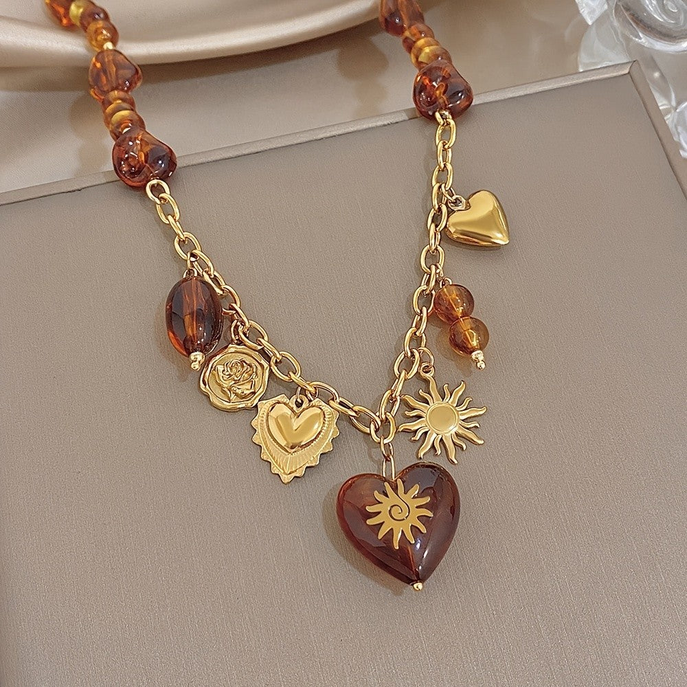 18k Boho Amber Heart Necklace