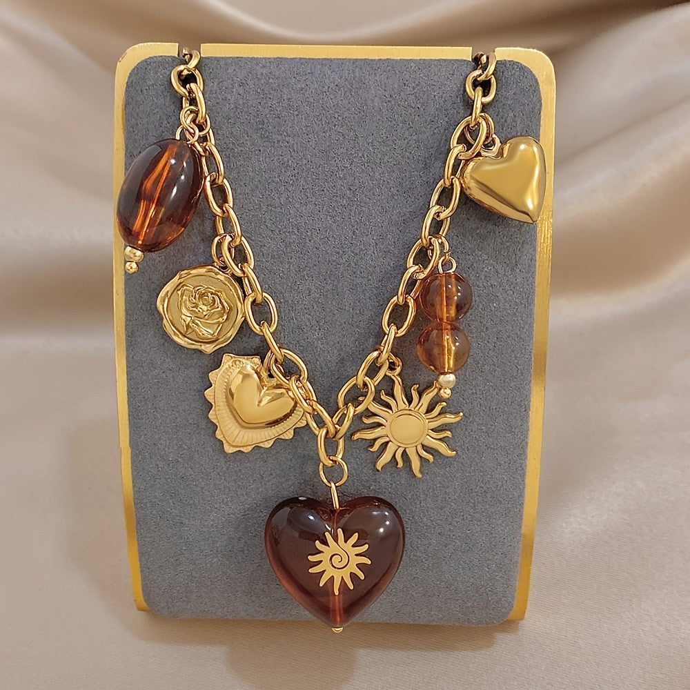 18k Boho Amber Heart Necklace