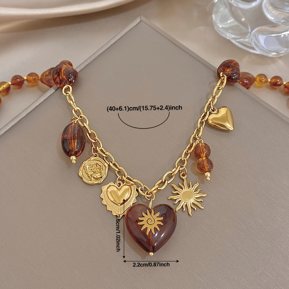 18k Boho Amber Heart Necklace