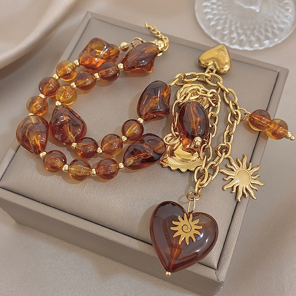 18k Boho Amber Heart Necklace