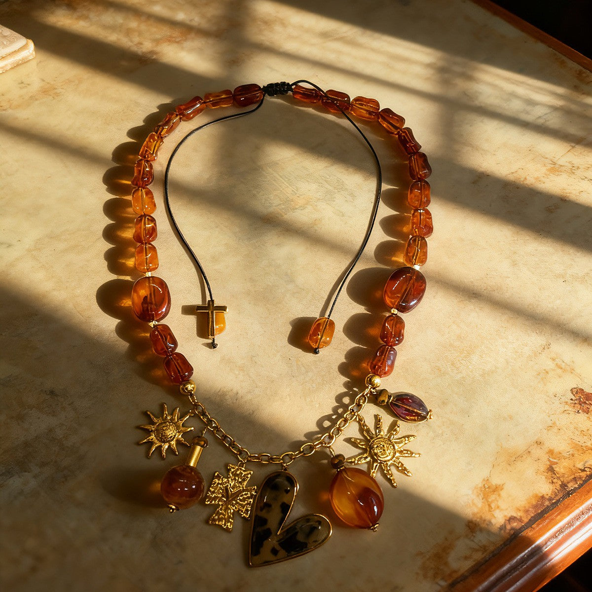 Vintage Amber Sunburst Necklace