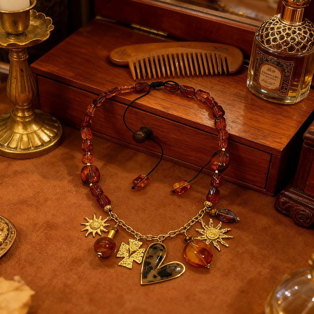 Vintage Amber Sunburst Necklace