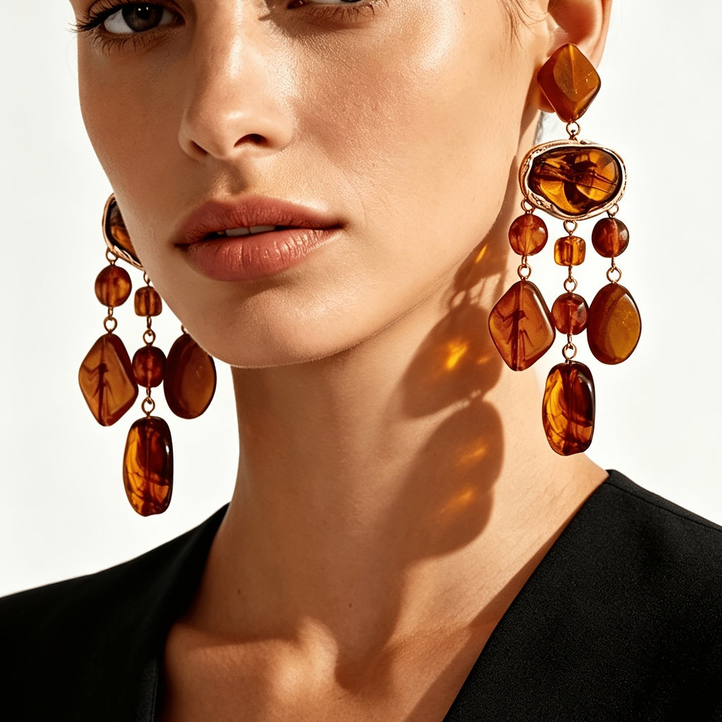 Boho Amber Drop Earrings