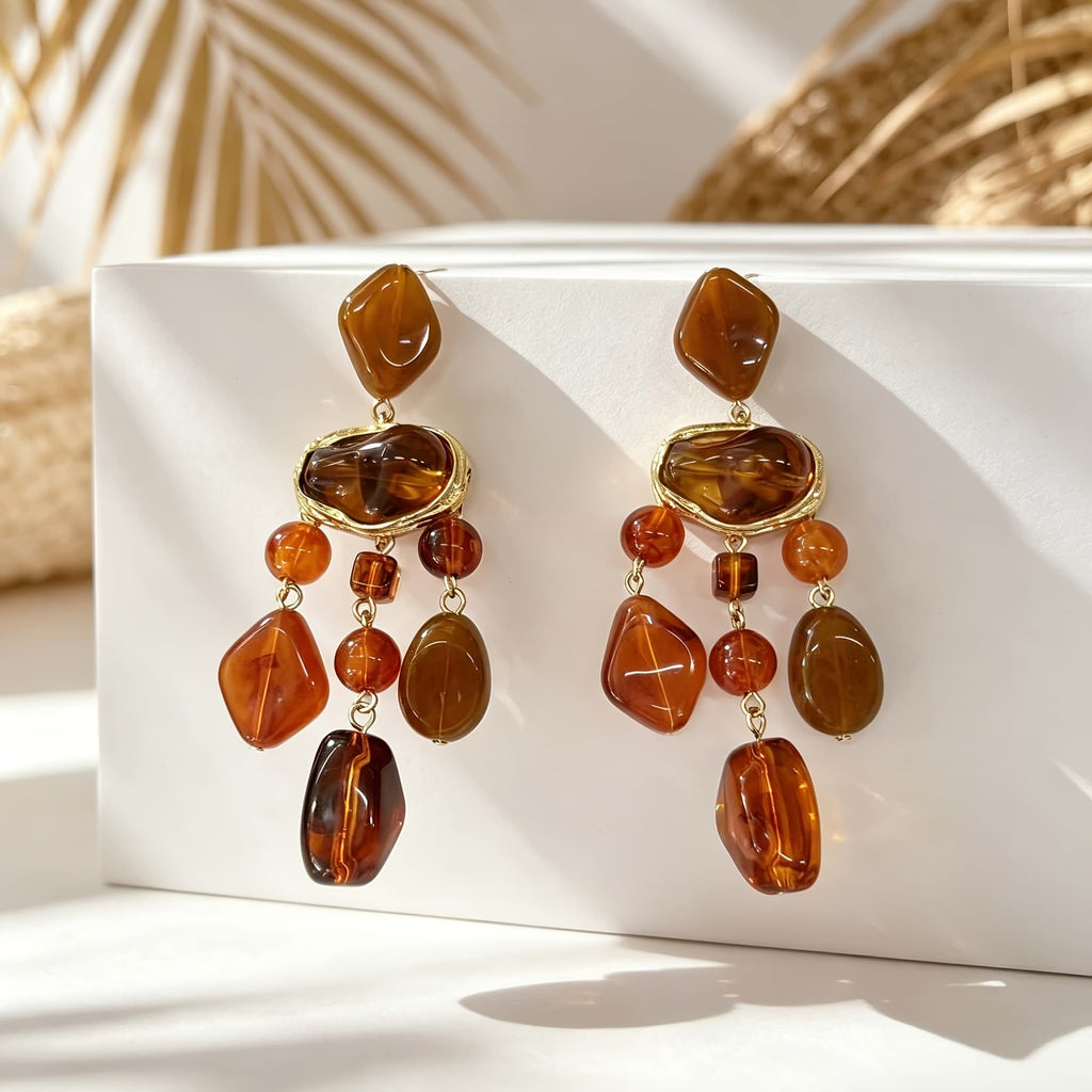 Boho Amber Drop Earrings