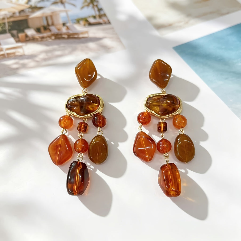 Boho Amber Drop Earrings