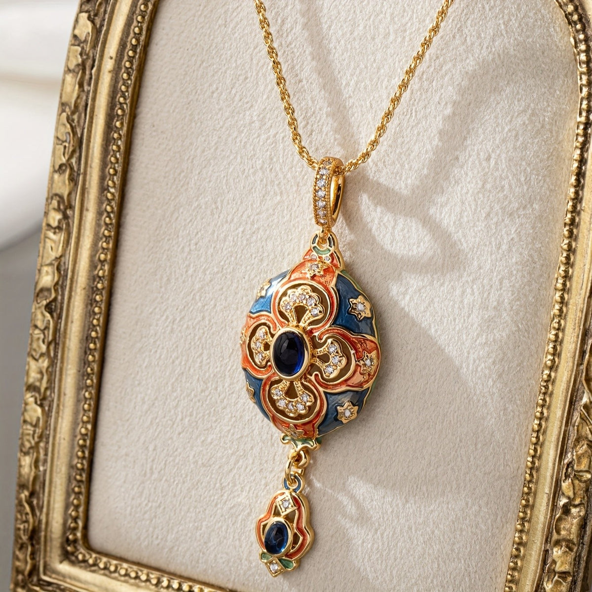 18k Vintage Enamel Pendant Necklace