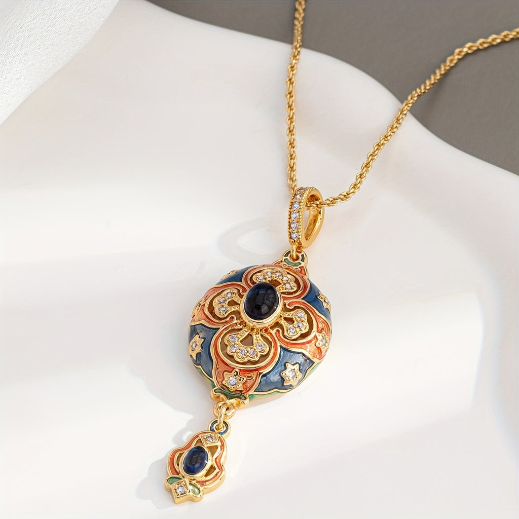 18k Vintage Enamel Pendant Necklace