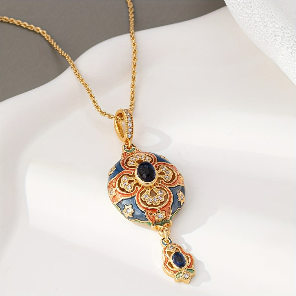 18k Vintage Enamel Pendant Necklace