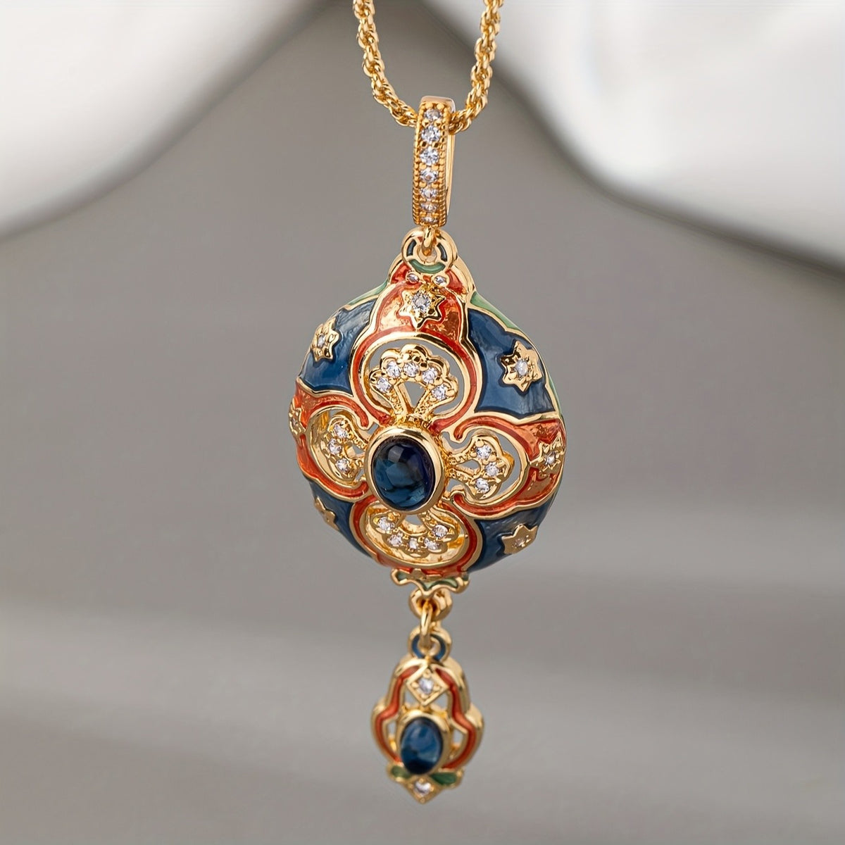18k Vintage Enamel Pendant Necklace