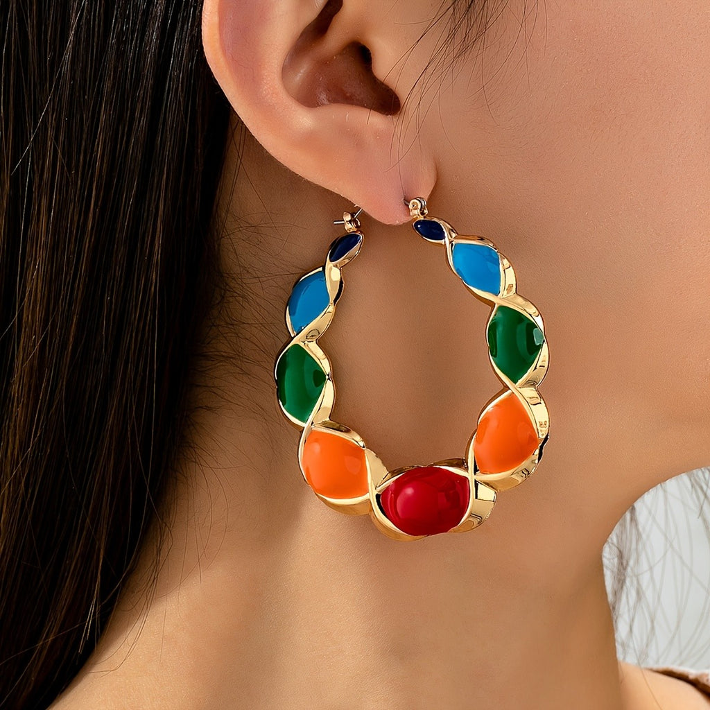 18k Colorful Twisted Hoop Earrings