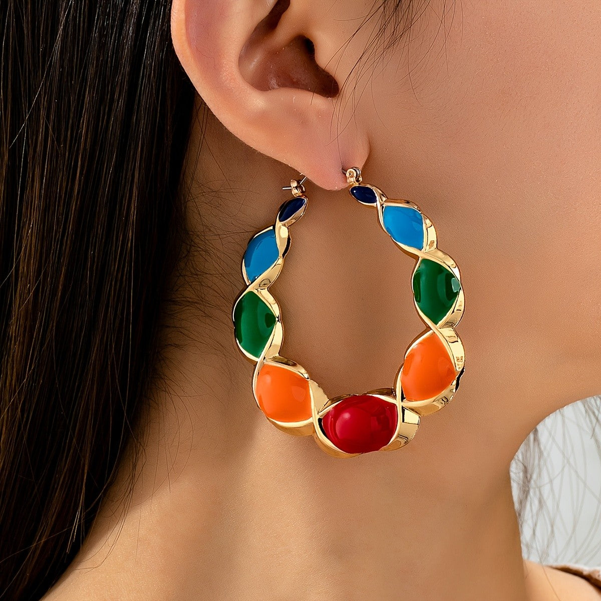 18k Colorful Twisted Hoop Earrings