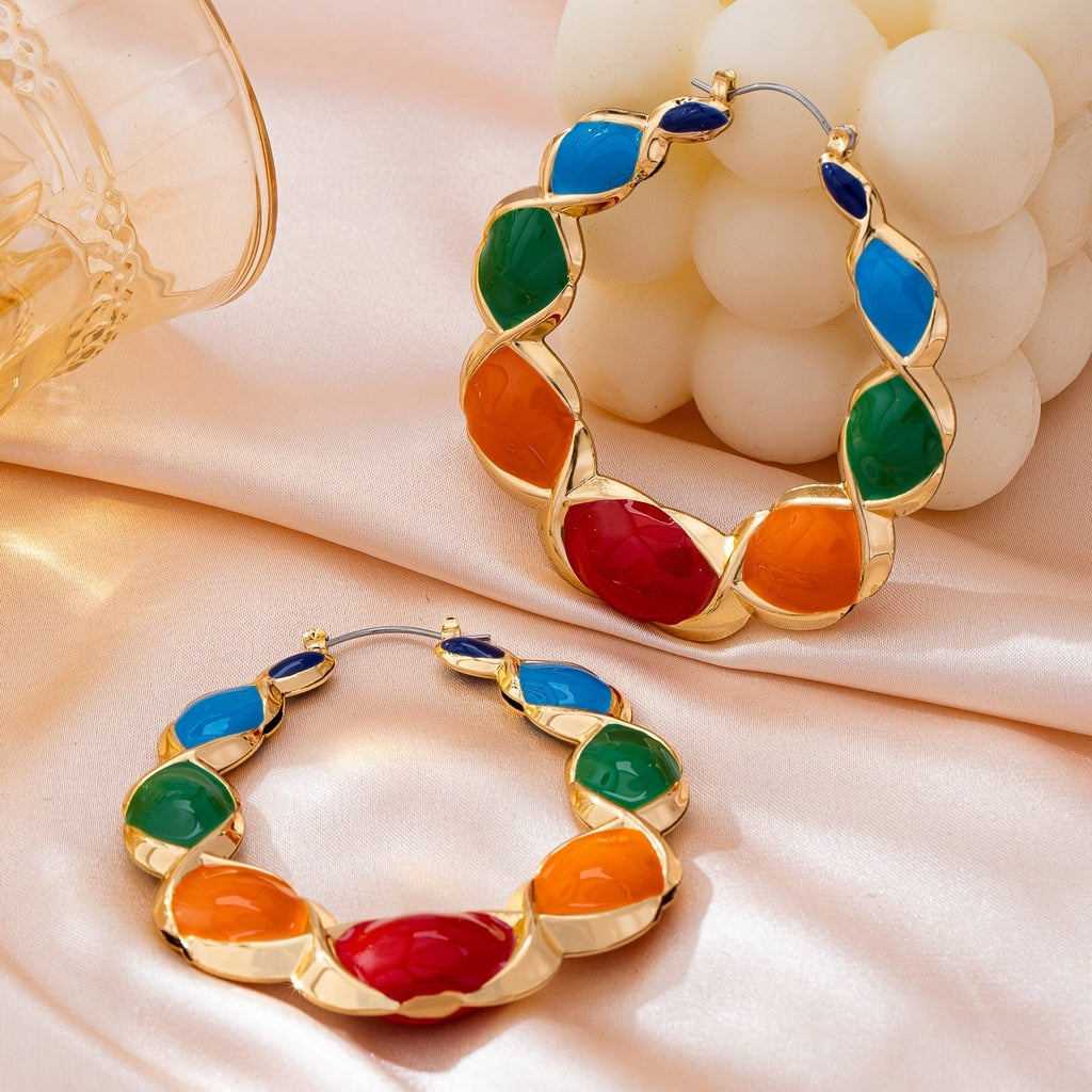 18k Colorful Twisted Hoop Earrings