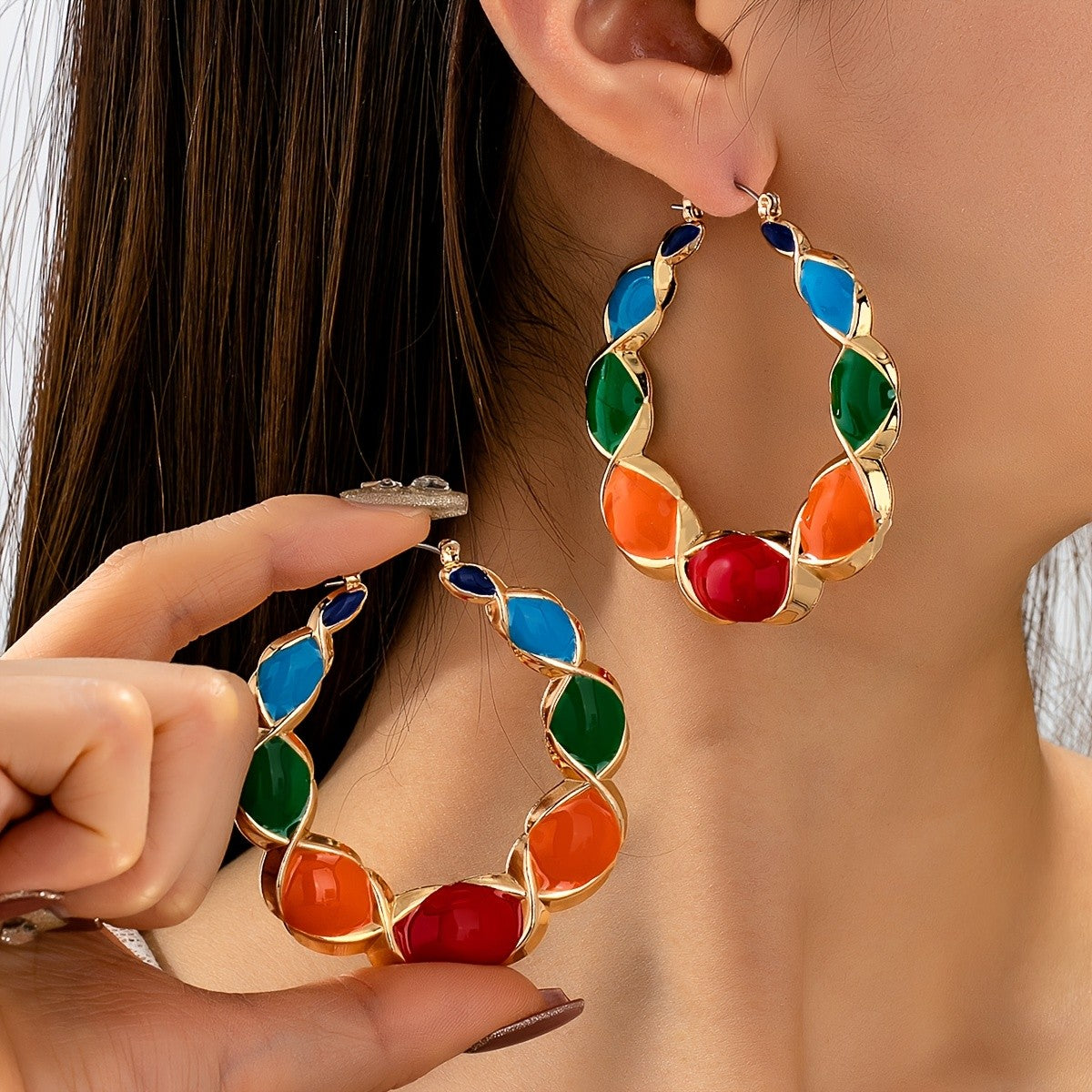 18k Colorful Twisted Hoop Earrings
