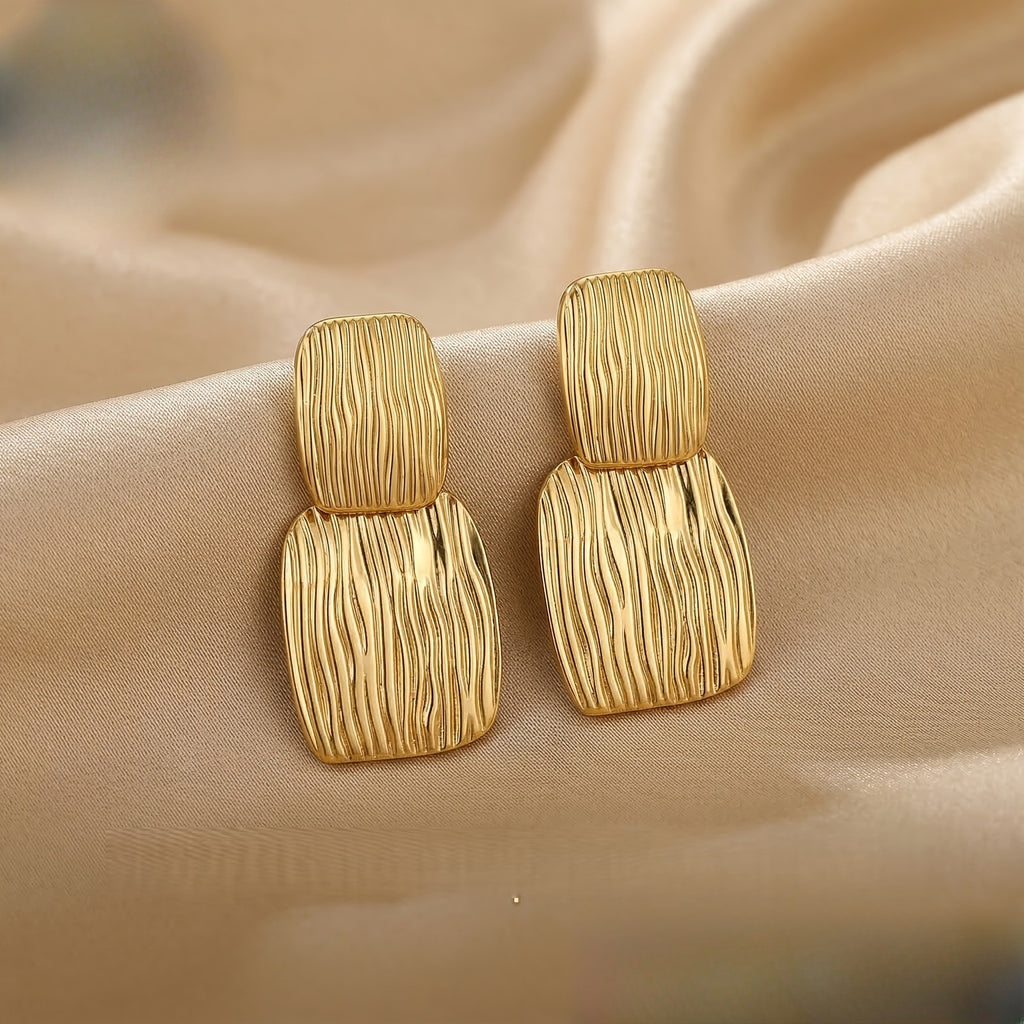 18k Geometric Textured Earrings
