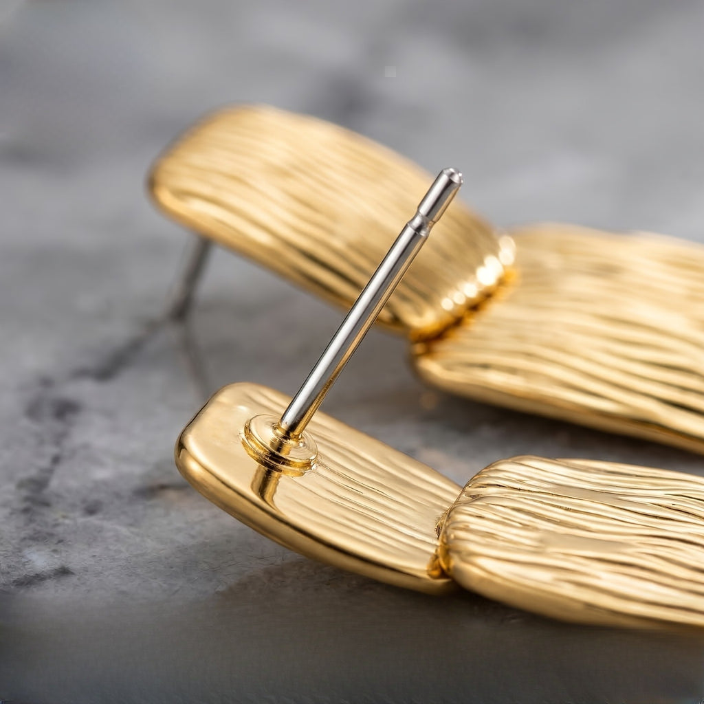 18k Geometric Textured Earrings