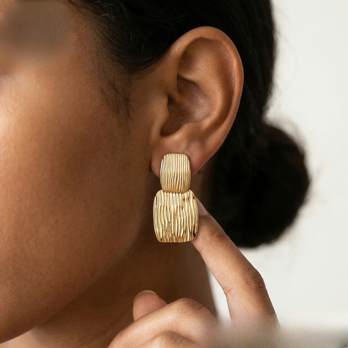 18k Geometric Textured Earrings