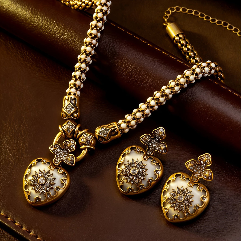 Vintage White Heart Jewelry Set