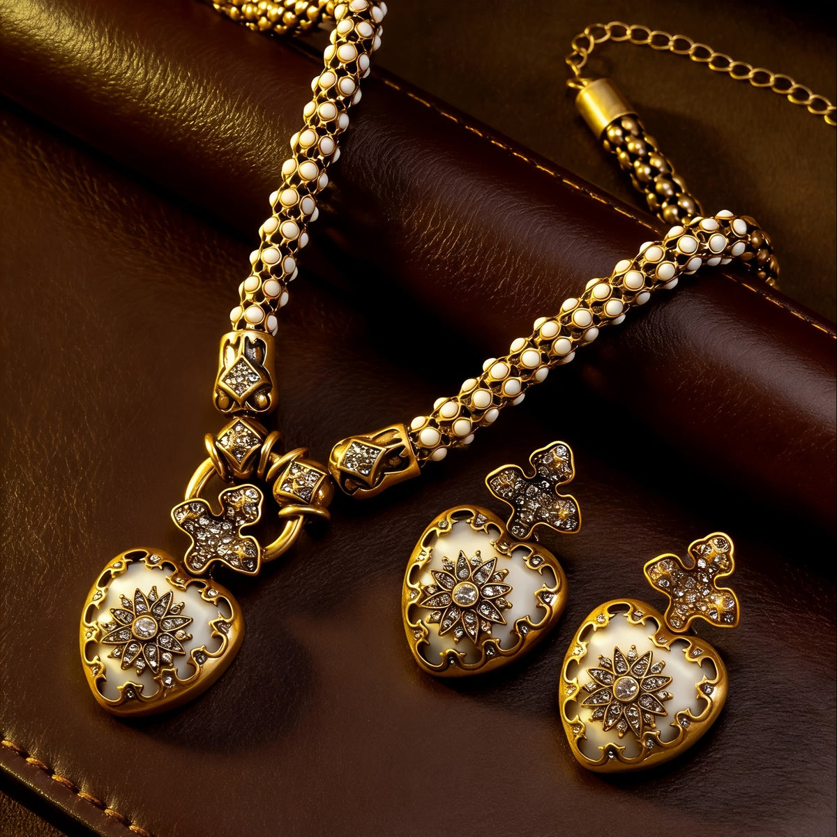 Vintage White Heart Jewelry Set