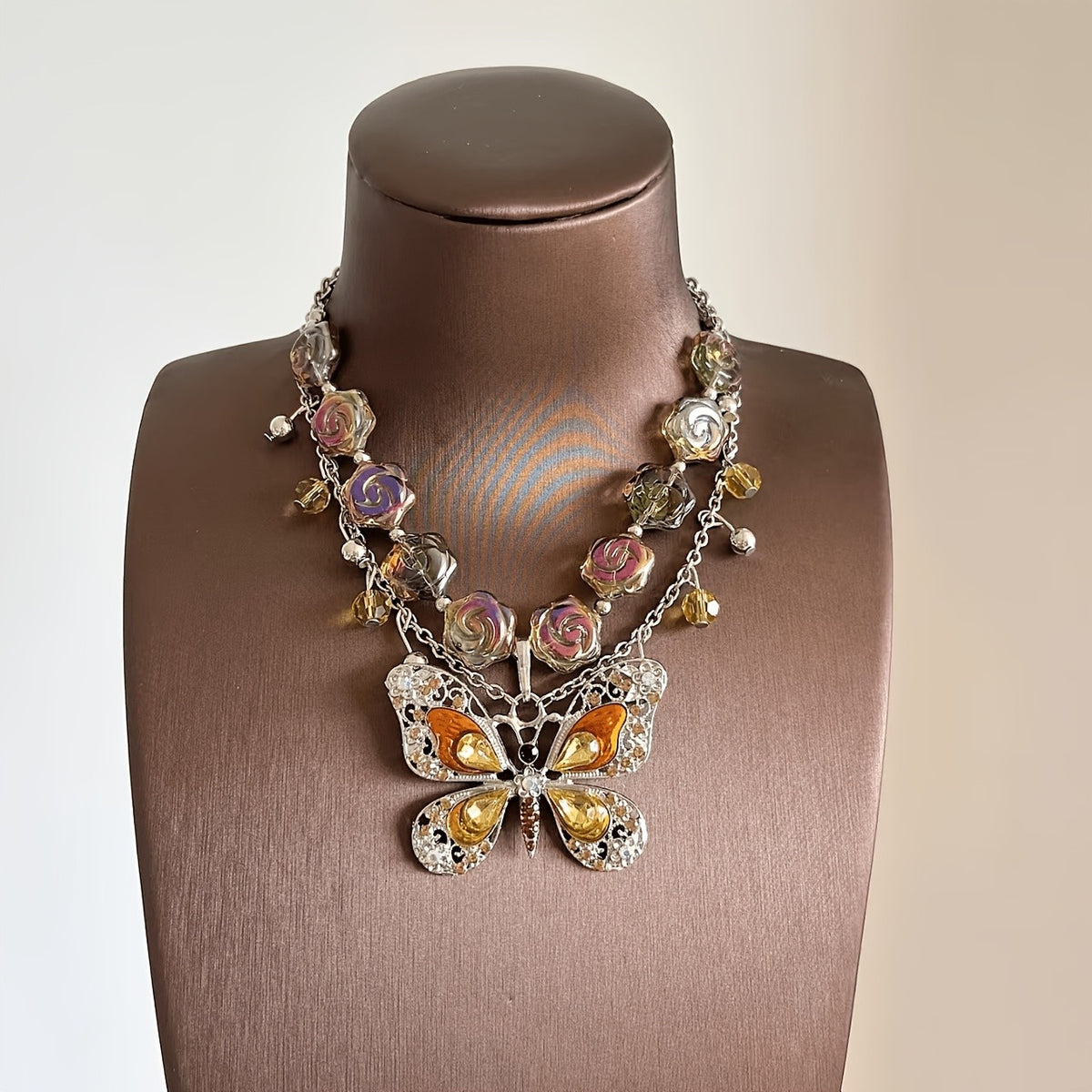 Vintage Butterfly Bead Necklace