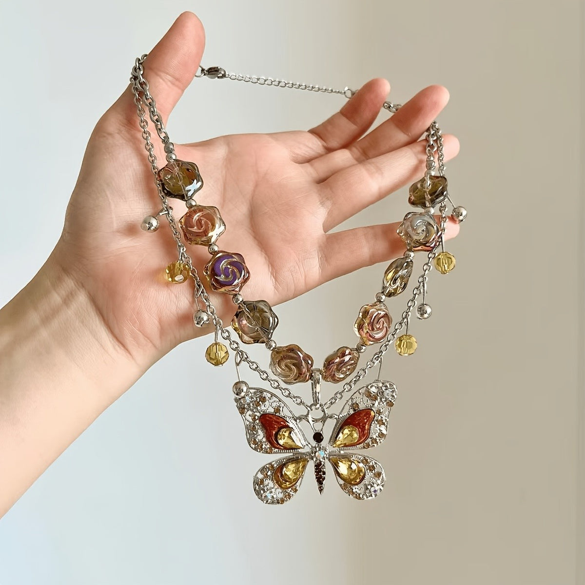 Vintage Butterfly Bead Necklace