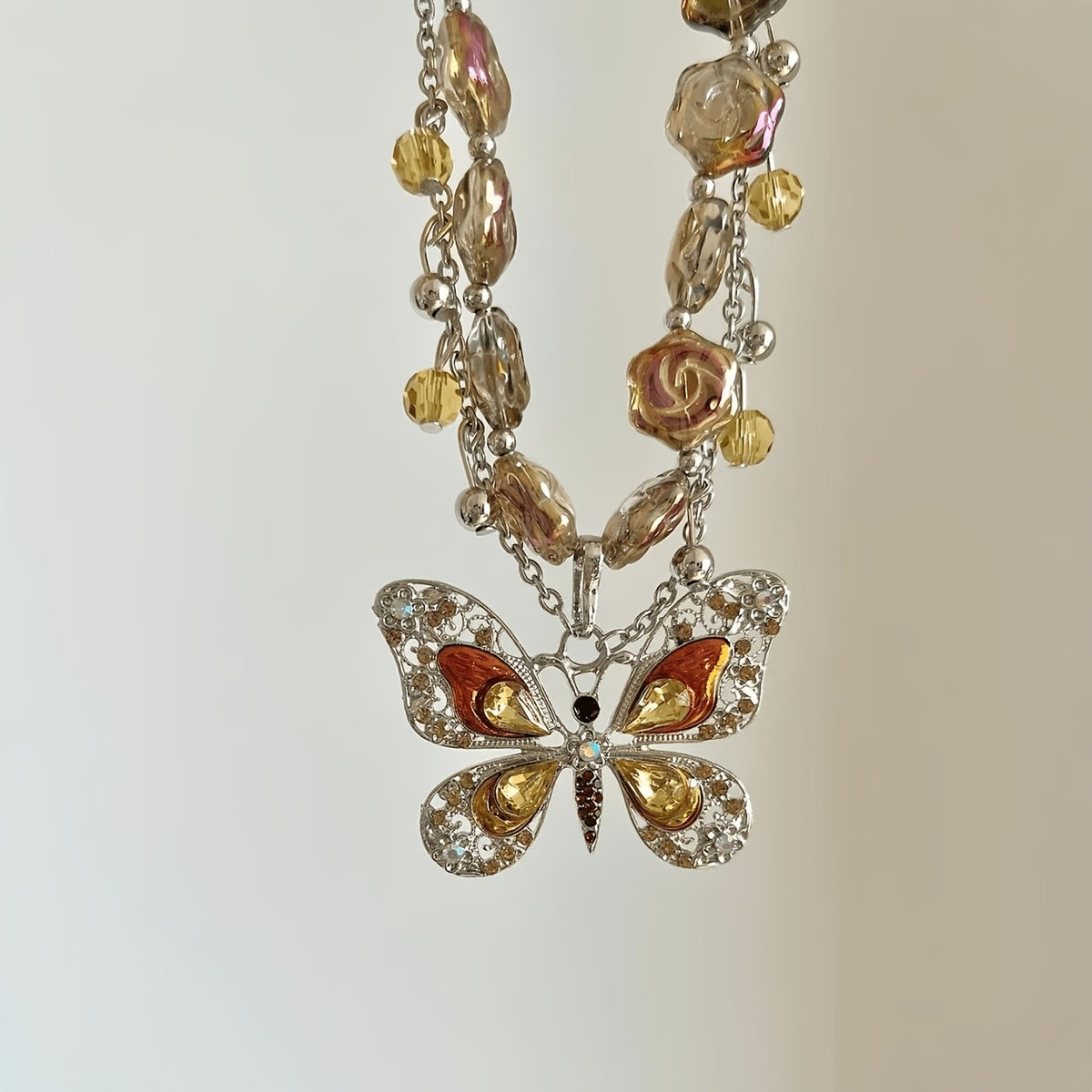 Vintage Butterfly Bead Necklace