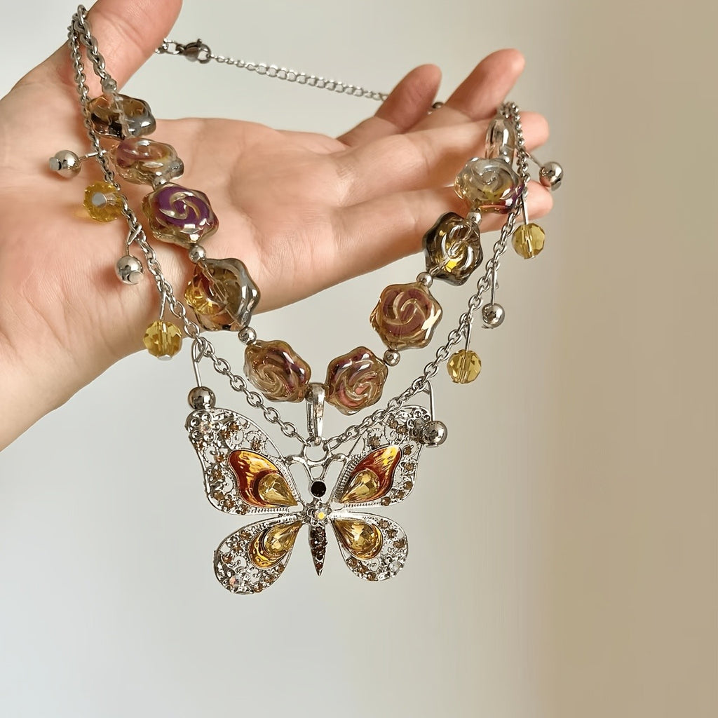Vintage Butterfly Bead Necklace