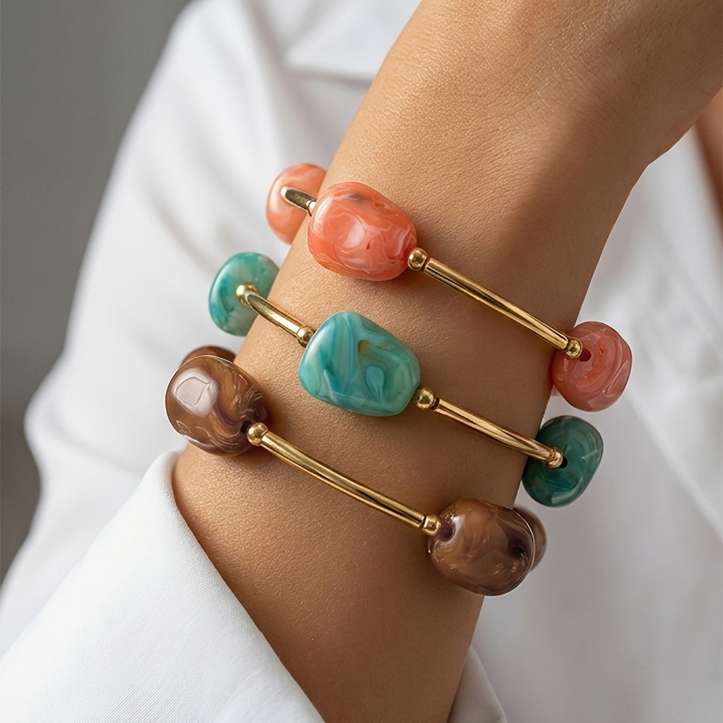 3PC Boho Stone Stack Bracelets