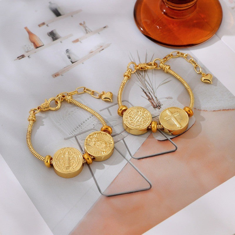 18k Vintage Religious Coin Bracelet