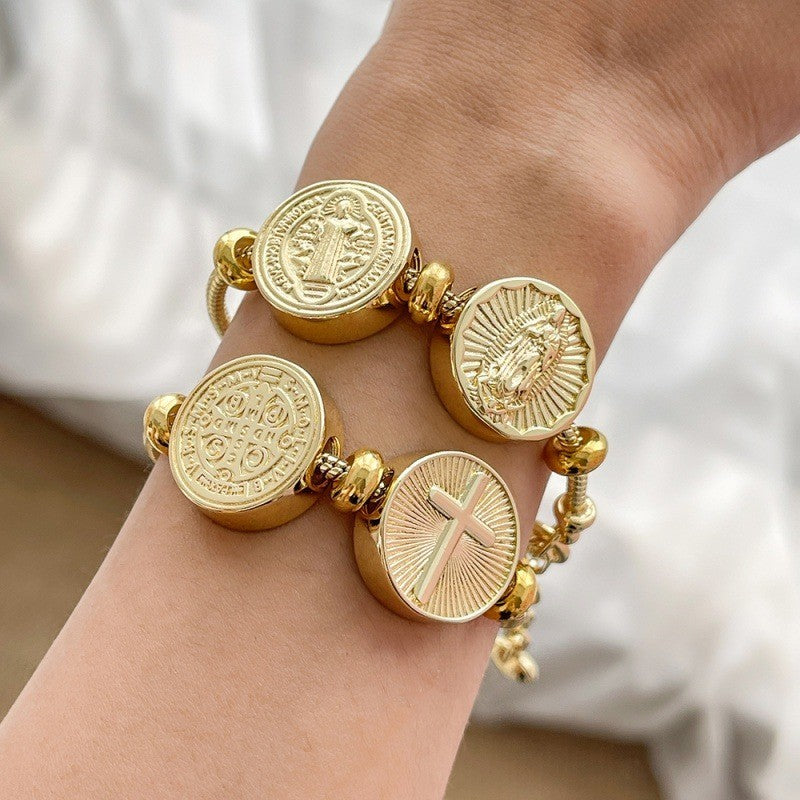 18k Vintage Religious Coin Bracelet