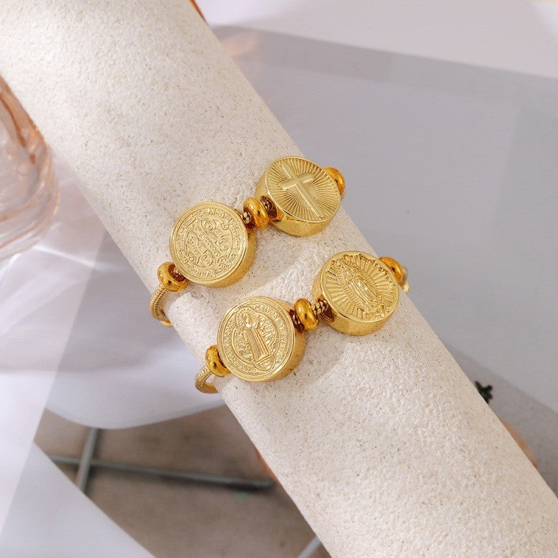 18k Vintage Religious Coin Bracelet