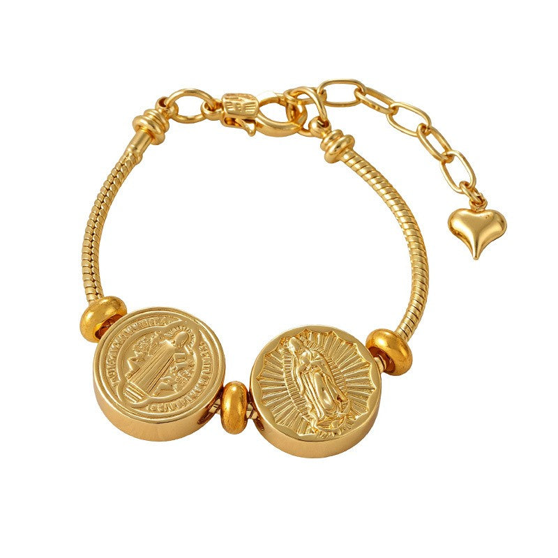 18k Vintage Religious Coin Bracelet