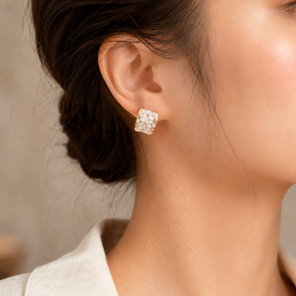 Vintage White Floral Hoop Earrings
