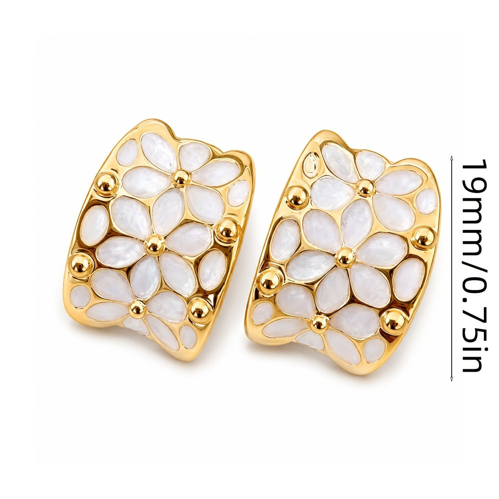 Vintage White Floral Hoop Earrings
