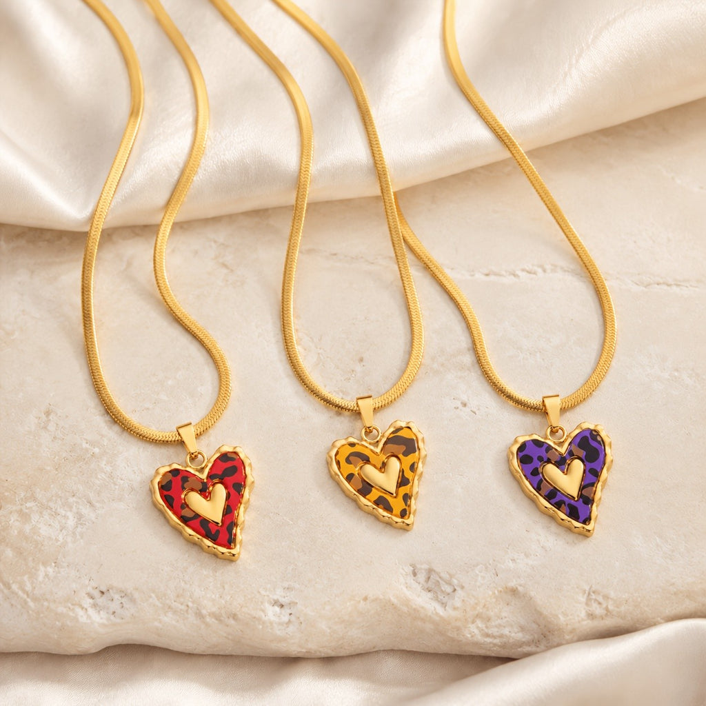 18k Leopard Print Heart Necklace