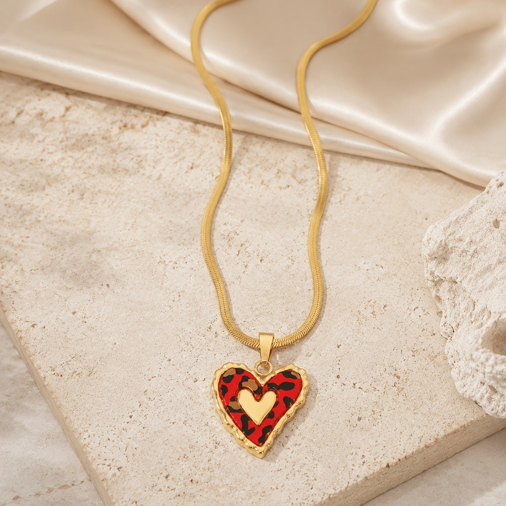 18k Leopard Print Heart Necklace