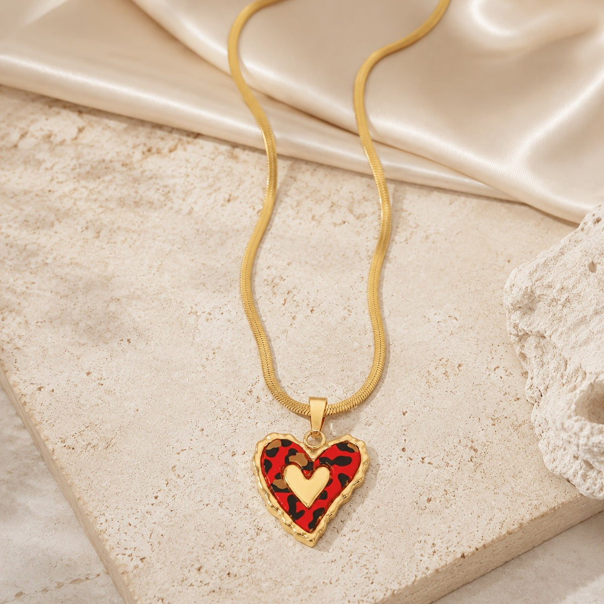 18k Leopard Print Heart Necklace