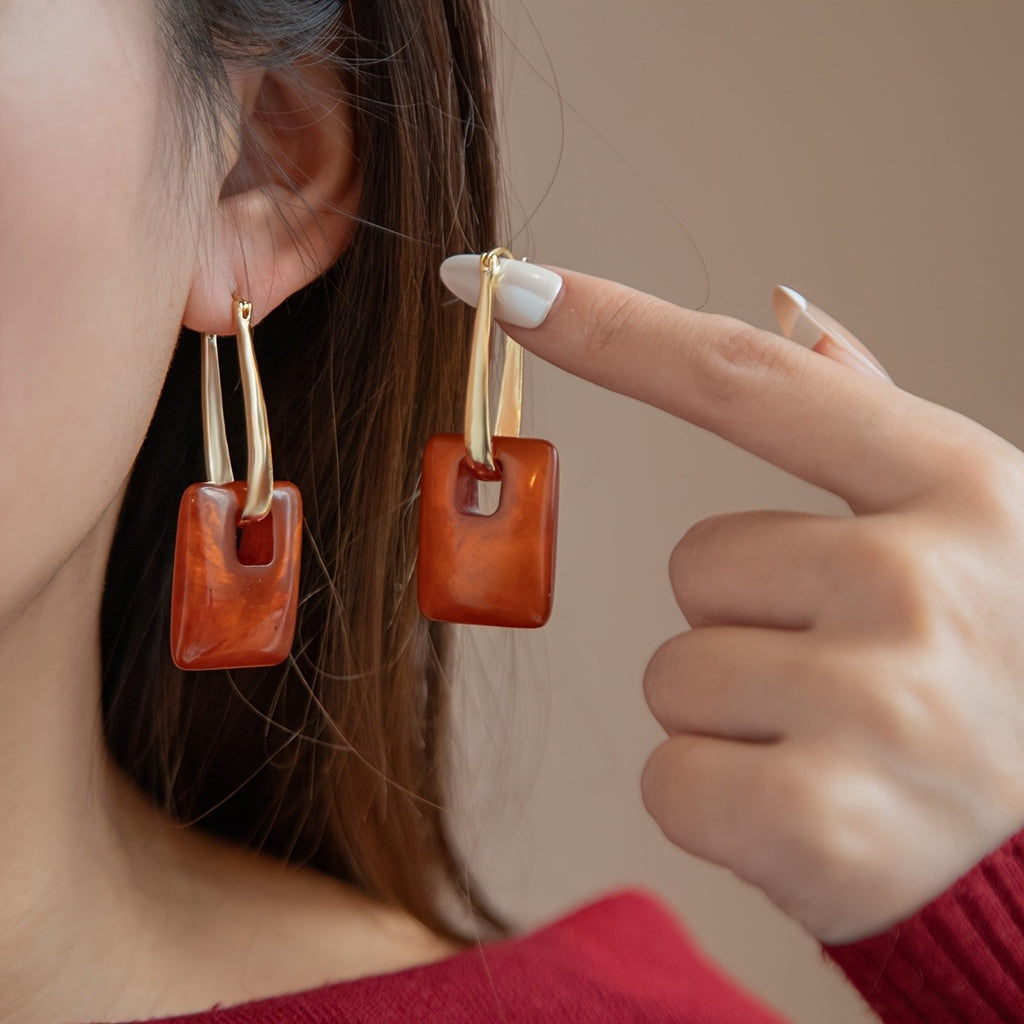 Vintage Amber Square Earrings