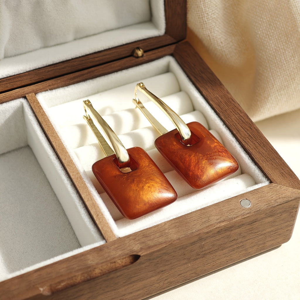 Vintage Amber Square Earrings