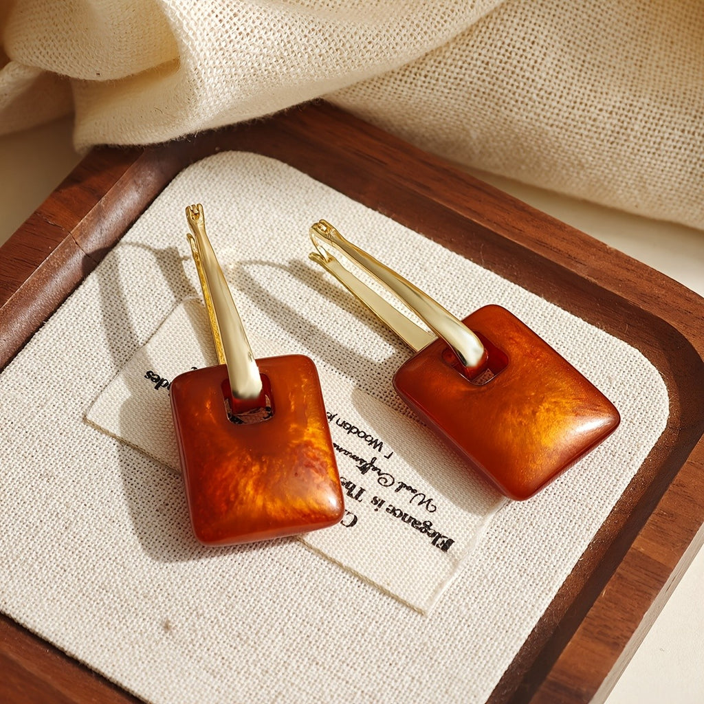 Vintage Amber Square Earrings