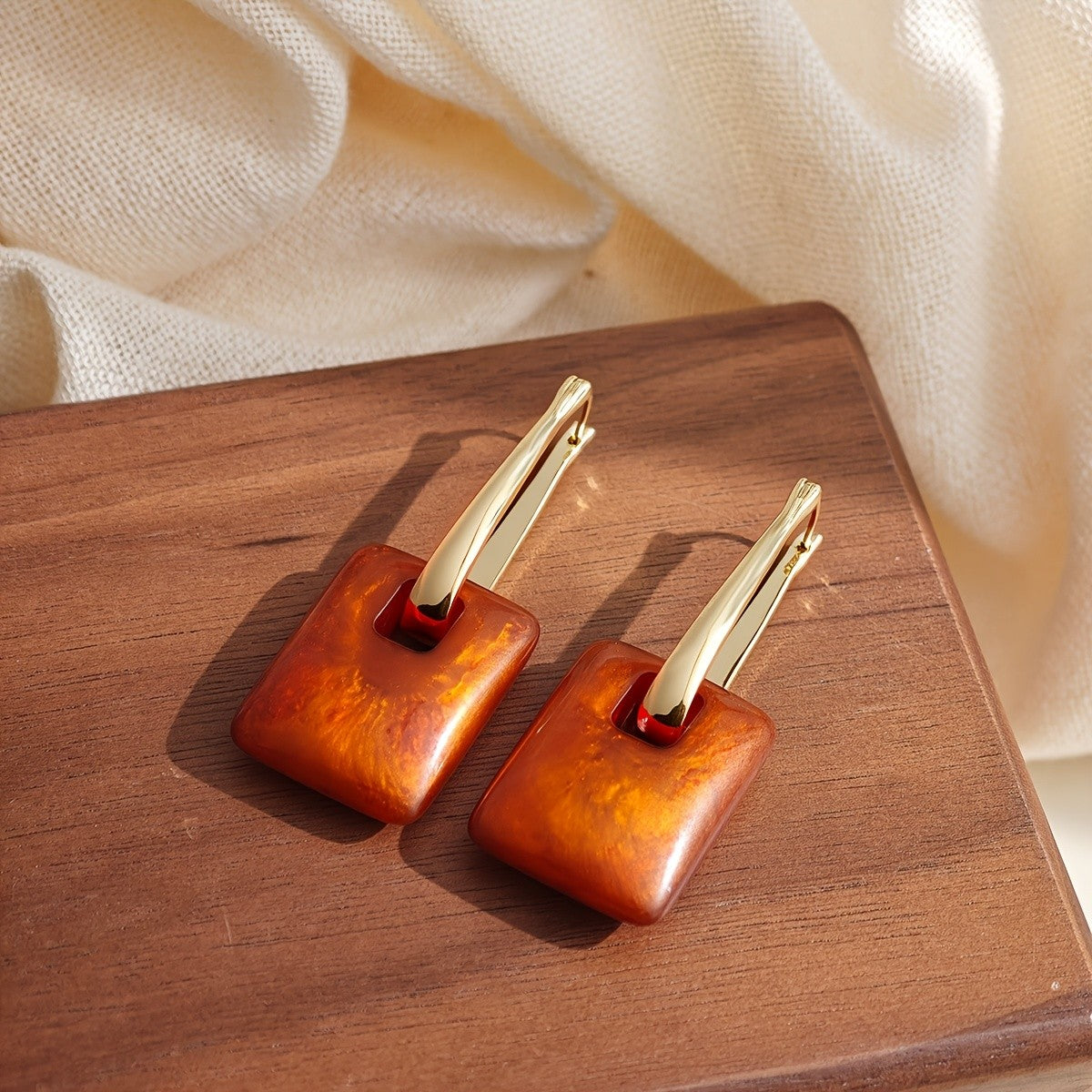 Vintage Amber Square Earrings