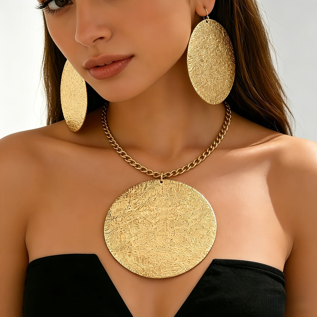 18k Textured Disc Jewelry Set